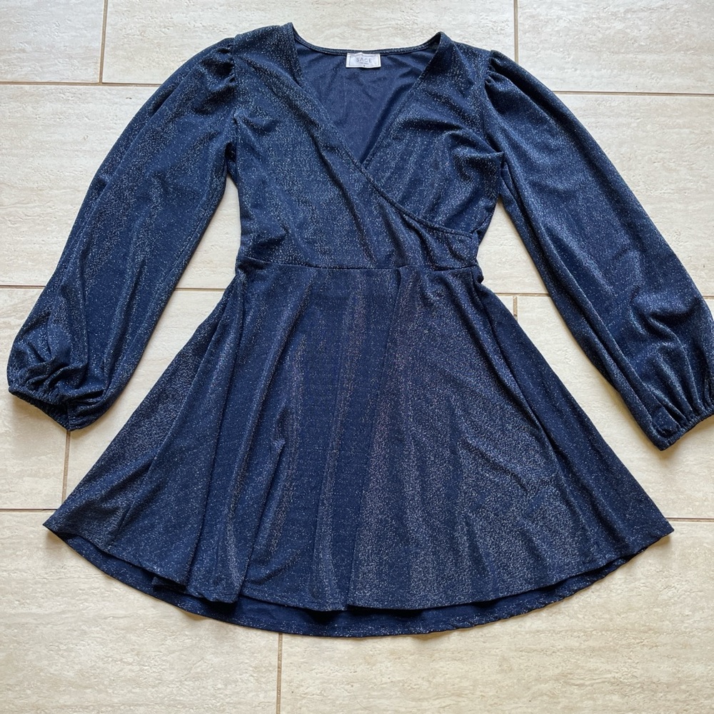 Sage the Label Blue Shimmer Wrap Mini Dress Fairycore Size M